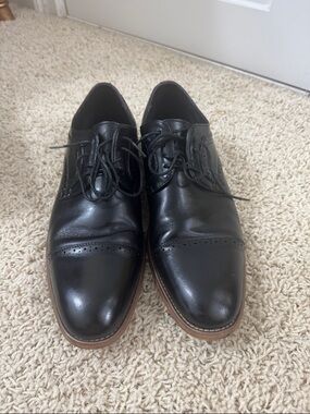 Stacy Adams Black Leather Cap-Toe Derby Shoes